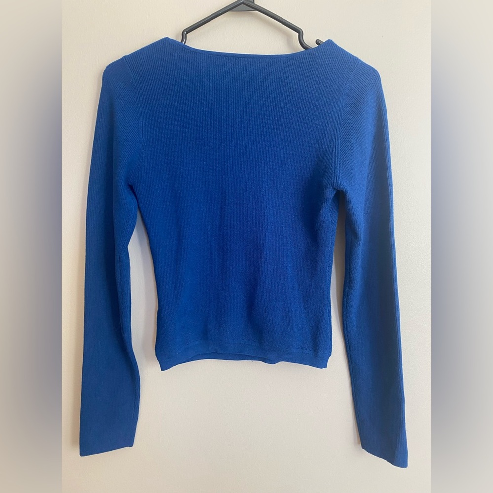 Aritzia Wilfred Tuscany Sweetheart Knit Sweater Blue Bodycon Size M - Picture 12 of 16